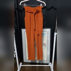 Do+Be Rust Orange Paperbag Waist Pants | Size Small | High Rise Belted Trousers